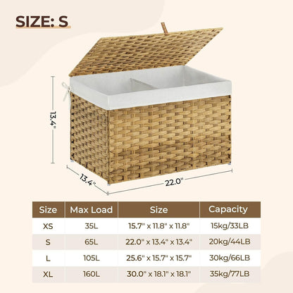 Greenstell Storage Basket with Lid, 105L Handwoven Large Shelf Basket with Cotton Liner and Metal Frame, Foldable & Easy to Install, Storage Box Basket Bin with Handle for Bedroom, Laundry Room