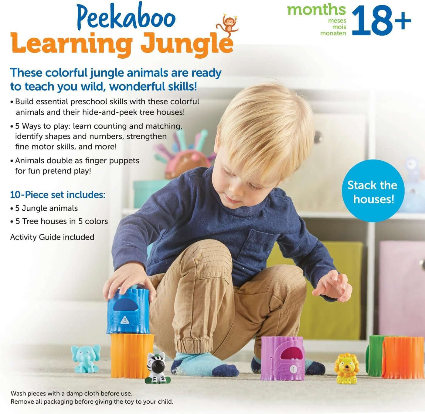 Learning Resources Peekaboo Learning Jungle Toddler,10 Pieces, Ages 18 Months+, Learning Toys, Baby Toys, Educational Toys, Fidget Toys, fine Motor Skills
