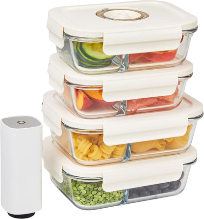HOLDN’ STORAGE Vacuum Food Storage Containers, Set of 6 Glass Containers plus a Manual Vacuum Pump – Keep Food Fresh Longer, BPA-Free Glass, Leak-Proof. (2 Size Pack: Four Container - Electronic Pump)