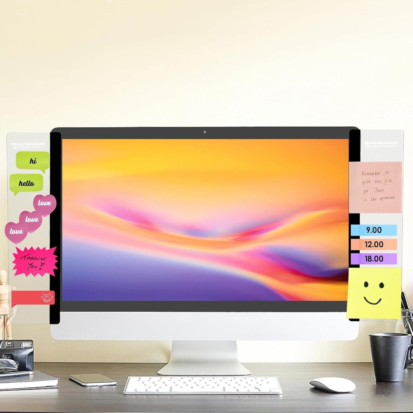 Office Desk Accessories 2pcs Computer Monitor Memo Board Message Board Transparent Acrylic Side Panel Sticky Note Board Left and Right Computer Note Board Suitable for Women Work Form Home Office