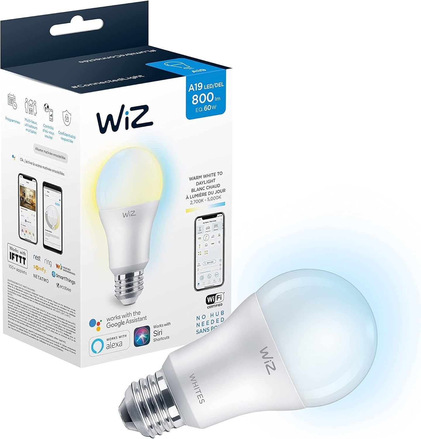WiZ Connected 60W A19 Medium Base WiFi Tunable White Light Bulb