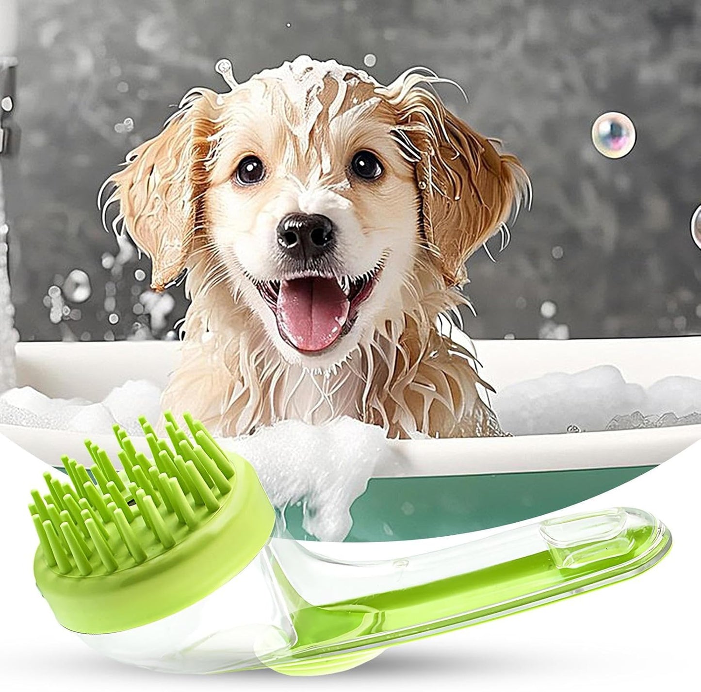 Dog Shampoo Brush, Dog Bath Brush Dog Scrubber, Grooming Tool Cleaner Silicone Bristle Cat Comb Shower Accessories for Puppy Kitten Small Animals