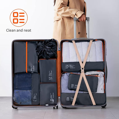 DIMJ Travel Suitcase Organizer, Travel Set Useful Accessories Organizer for Suitcases Travel Kit, Dark Black-(Classic)