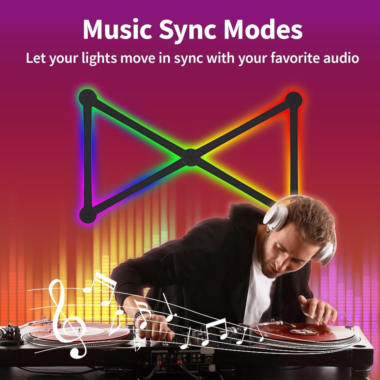 RGB Light Bar - Smart Wall Light Lines with Music Sync, Wi-Fi LED Gaming Lights with 16M+ Colors & 40+ Sence Modes, Creative Smart Light Bar for TV Backlight, Bedroom Esports Room(6 Pcs, Black)