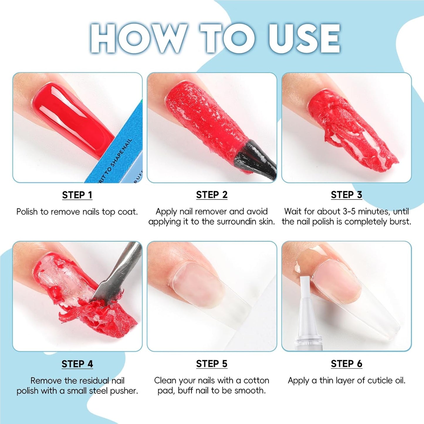 Semi-Permanent Nail Polish Remover 15 ml, Semi-Permanent Nail Remover with 2 ml Nail Care Pen, Cuticle Pusher and File, Nail Polish Remover in Gel, Quickly Polish in 3-5 Minutes