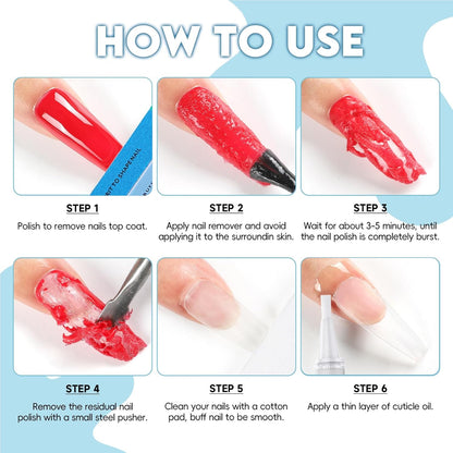 Semi-Permanent Nail Polish Remover 15 ml, Semi-Permanent Nail Remover with 2 ml Nail Care Pen, Cuticle Pusher and File, Nail Polish Remover in Gel, Quickly Polish in 3-5 Minutes