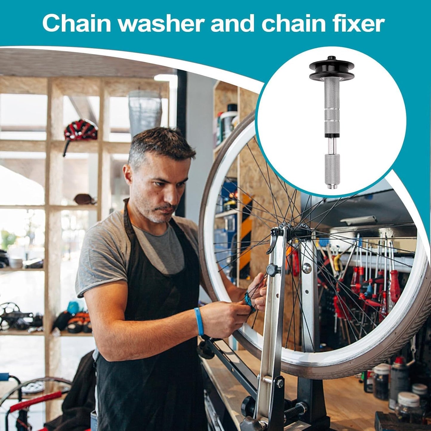 Cycle Chain Keeper, Portable Heavy Duty Retainer Tensioner, Virtual Flywheel Chain Washer Tool, Frame Protector for Cleaning, Transporting, Lubing, Storing Bicycles, 6.3x2.24 inch