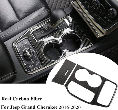 YOCTM For Jeep Grand Cherokee 2016 2017 2018 2019 2020 2021 Interior Accessories Gear Shift Cup Holder Cover Real Carbon Fiber Cup Holder Center Console Trim