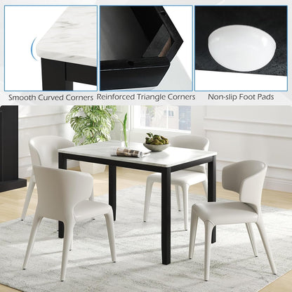 Giantex Dining Table for 4 People, 45" Rectangular Mid Century Kitchen Table with Faux Marble Tabletop, Rubber Wood Legs, Dinner Table, Large Dinette Table for Dining Room, Living Room, Restaurant