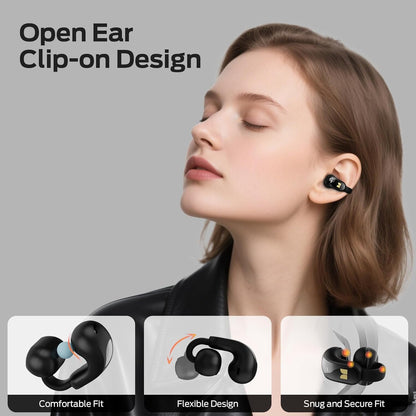 Monster Open Ear AC228 Wireless Headphones, Clip-On Earbuds, Adaptive Comfort, Immersive Audio, Bluetooth 6.0 Open Ear Earbuds with ENC Clear Call, 30H Playtime, IPX5 Water Resistant for Sport, Black