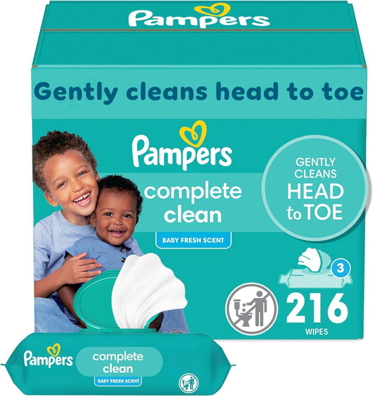 Pampers Complete Clean Baby Wipes - Fresh Scent 3X Pop-Top Packs 216 Count