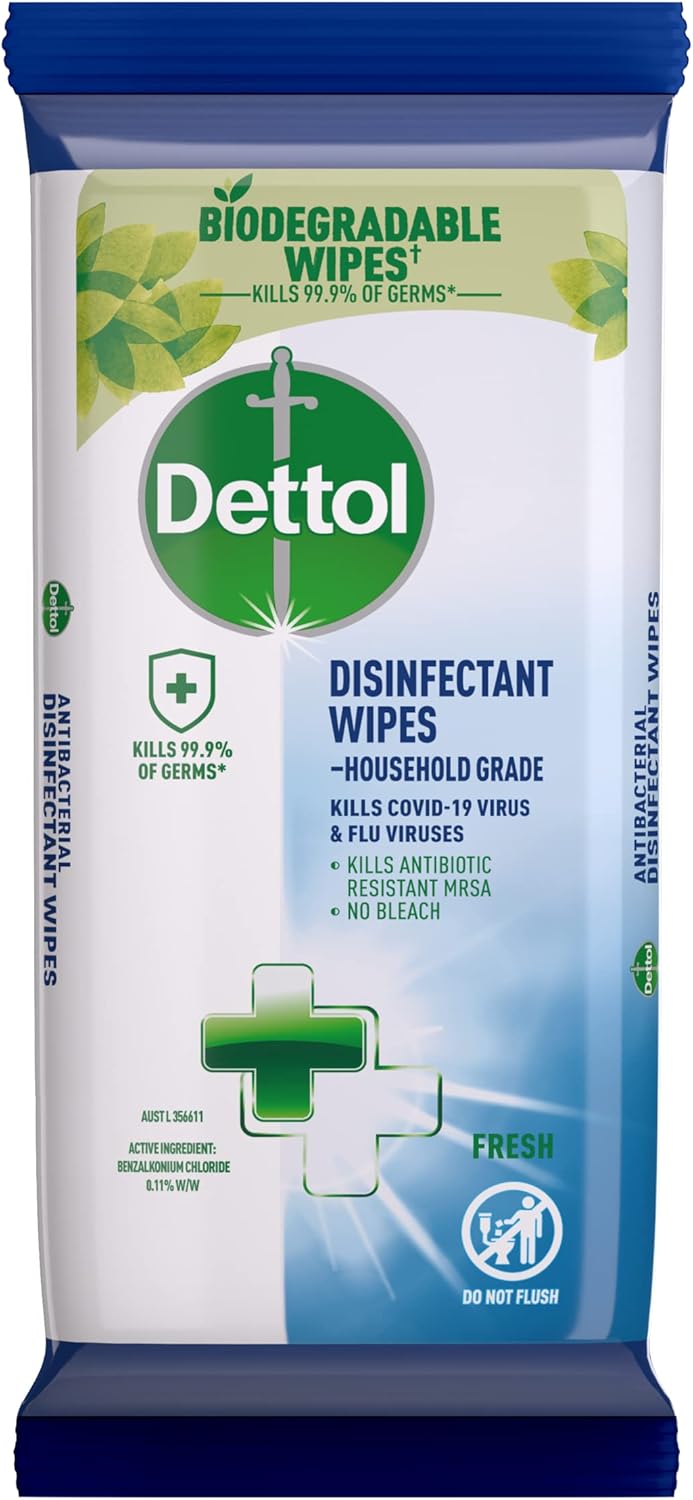 Dettol Biodegradable Antibacterial Disinfectant Surface Cleaning Wipes Fresh, 270s (6 x 45’s)