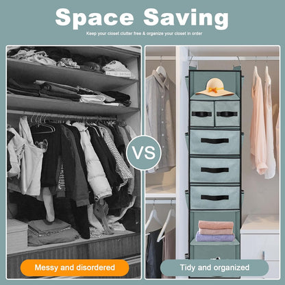 VERONLY 7-Shelf Hanging Closet Organizer with 5 Different Drawers, Hanging Closet Shelves Storage and 8 Mesh Pockets, Closet Organization and Storage for Wardrobe, Underwear, Livingroom, Dorm (Grey)