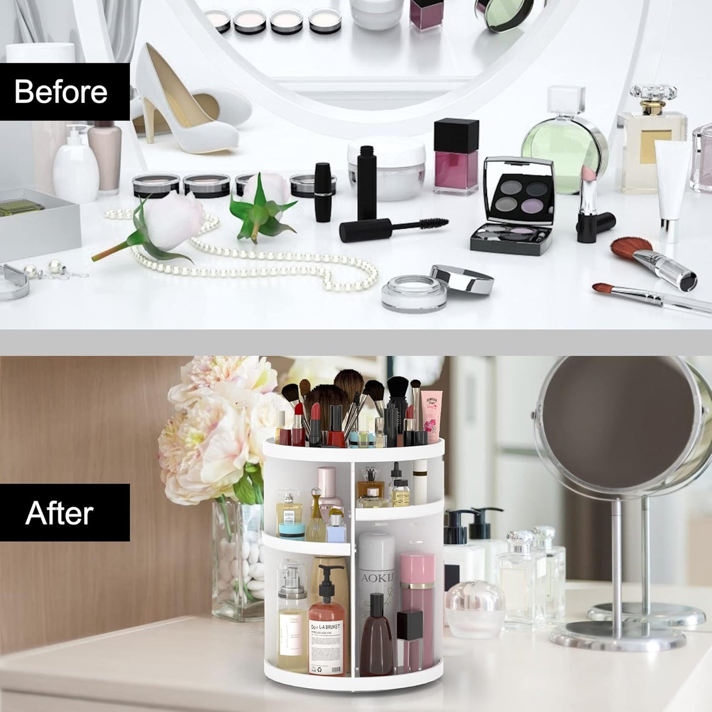 Intirilife 360 Degree Rotating Makeup Organizer in White - Cosmetic Box for Jewellery, Accessories, Makeup and Skin Care Products