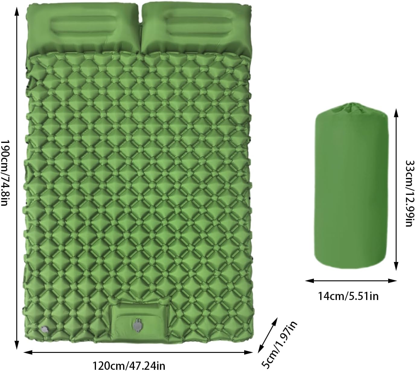 Double Sleeping Pad - Inflatable Mattress Camping with Built-in Foot Pump | Portable Backpacking Gear for Outdoor Tent Trekking Hiking Travel