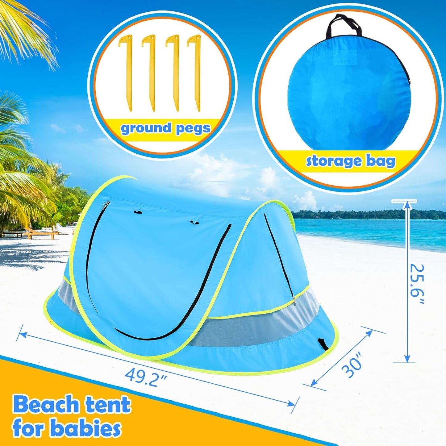 Wilhiker Baby Beach Tent Pop Up: Blue Pop Up Tent with Sun Hat - Kids Sun Tent Portable Uv Protection Tent Baby - Beach Tent for Outdoor Travel Folding Toddler Camping Accessories Sun Shade