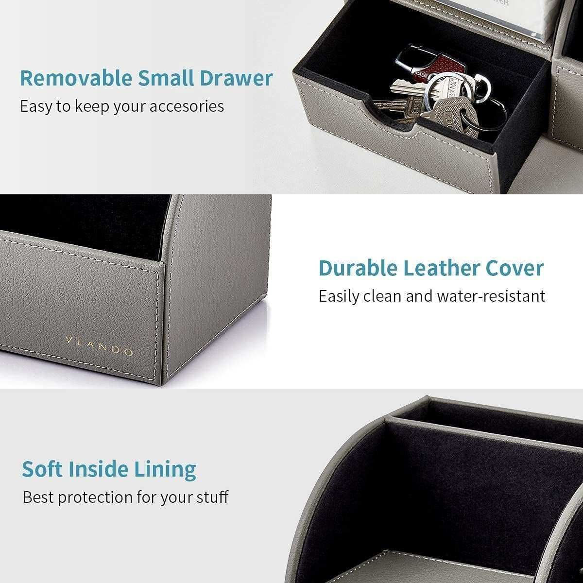 Vlando Professional Desk Organizer with Drawer, Office Supplies, 5 Compartment Desktop Storage Holder, Gray