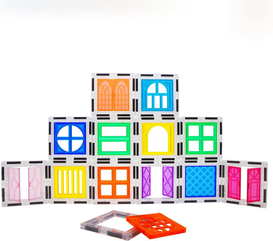 PicassoTiles 30 Piece Window and Door Clip On Magnetic Blocks Magnet Tiles Magnets Building Tile Construction Toy Set STEM Education Toys Learning Kit Stacking Block Playset Boys & Girls Age 3+ PT30
