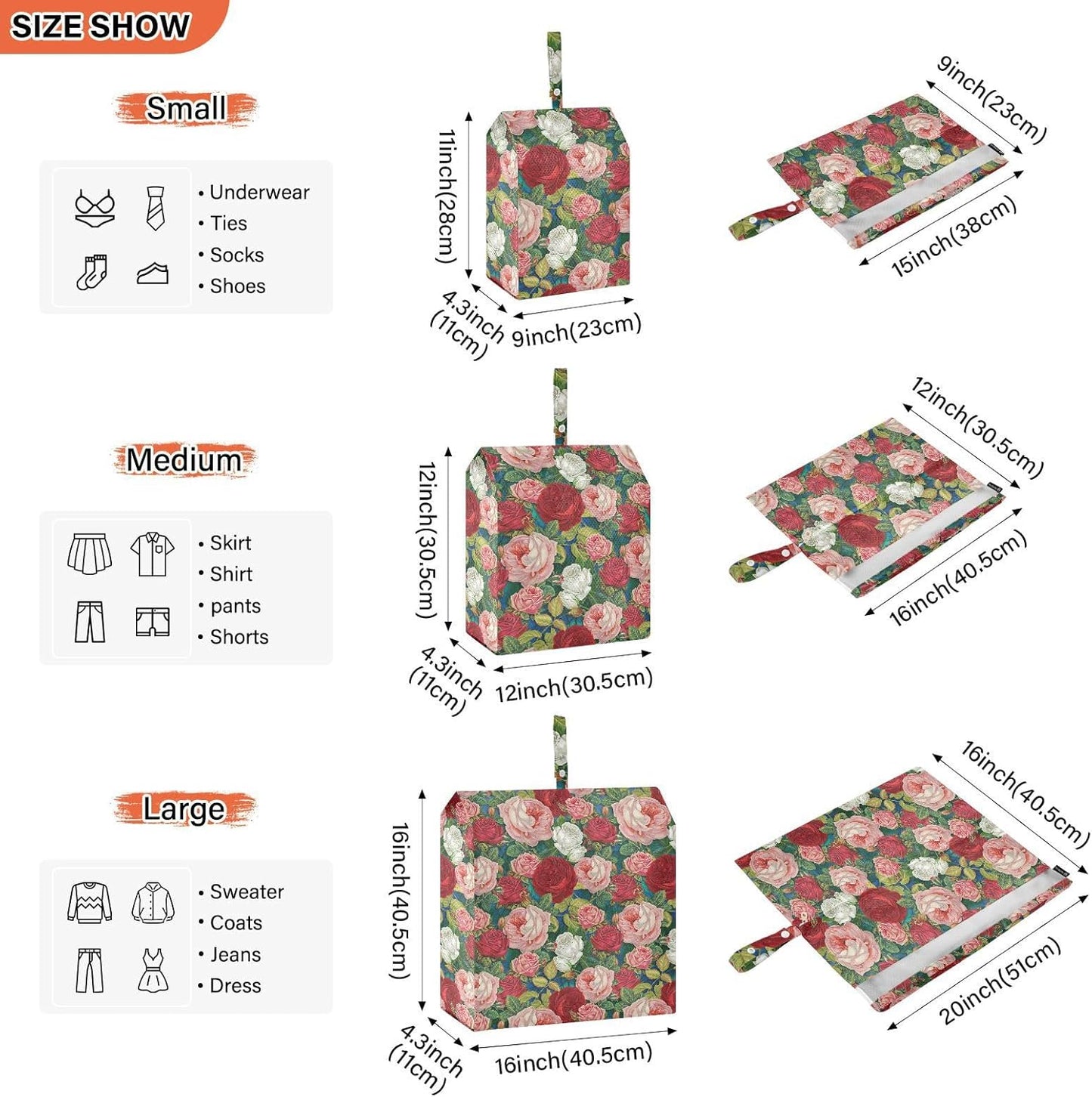 Roses Beauty Flower 3 Piecing Packing Travel Bag Reusable Compression Bags For Travel Space Saver Bag Storage And Organization