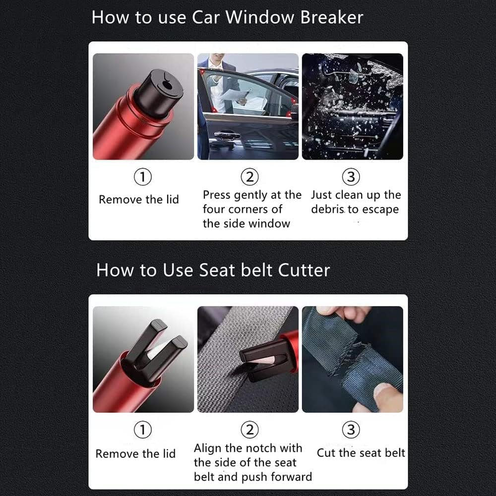 HHXS 2 Pack Car Safety Hammer Emergency Escape Tool One Second Window Breaker Seatbelt Cutter Glass Life-Saving Artifact-Red+Black