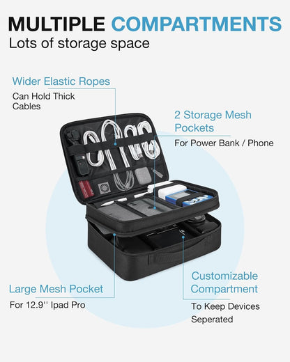 Bagsmart Electronic Organizer, Large Double Layer Cable Bag, Travel Organizer Bag, Electronics Accessories Storage Cases for iPad,Cables, Chargers, Hard Drive, Game Cards