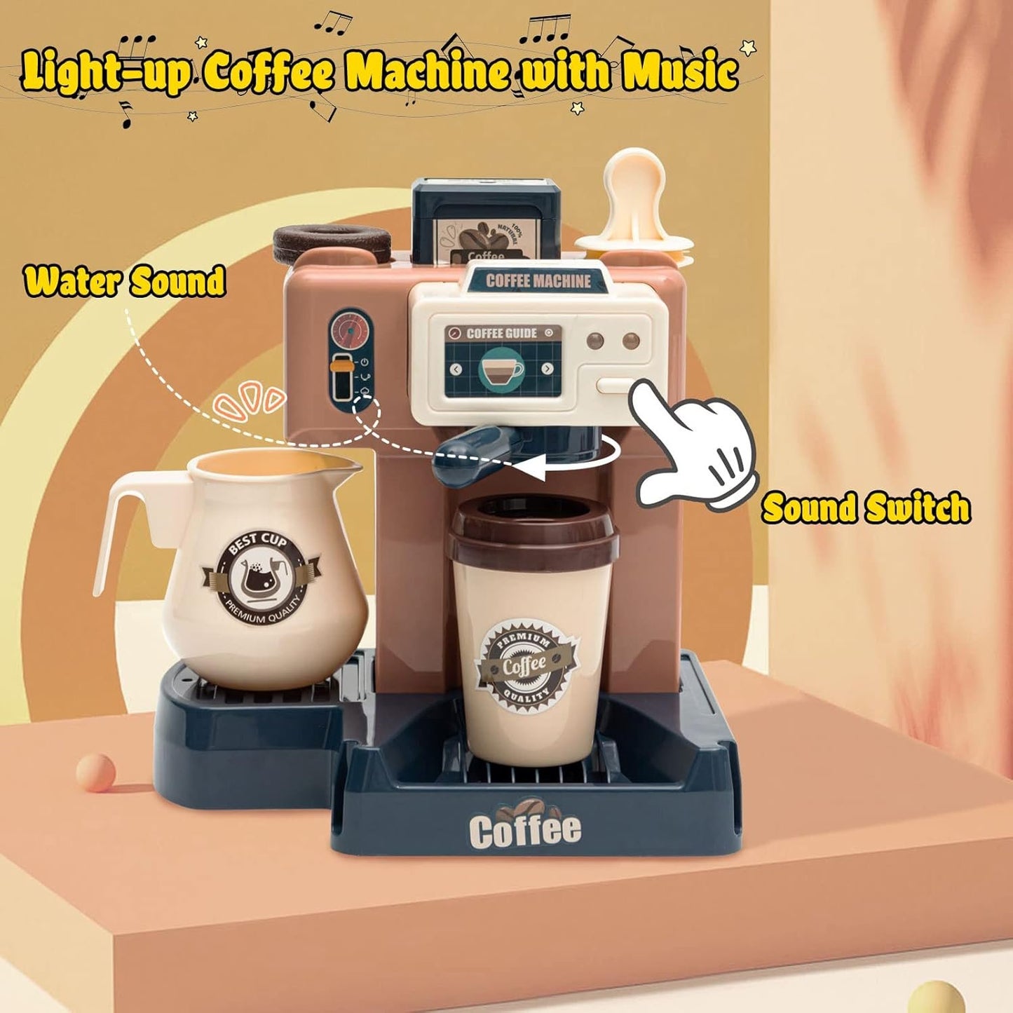 Pretend Role Play Toy Coffee Shop for Boys and Girls with Coffee Maker Machine and Fake Donuts 41Pcs (coffe2)
