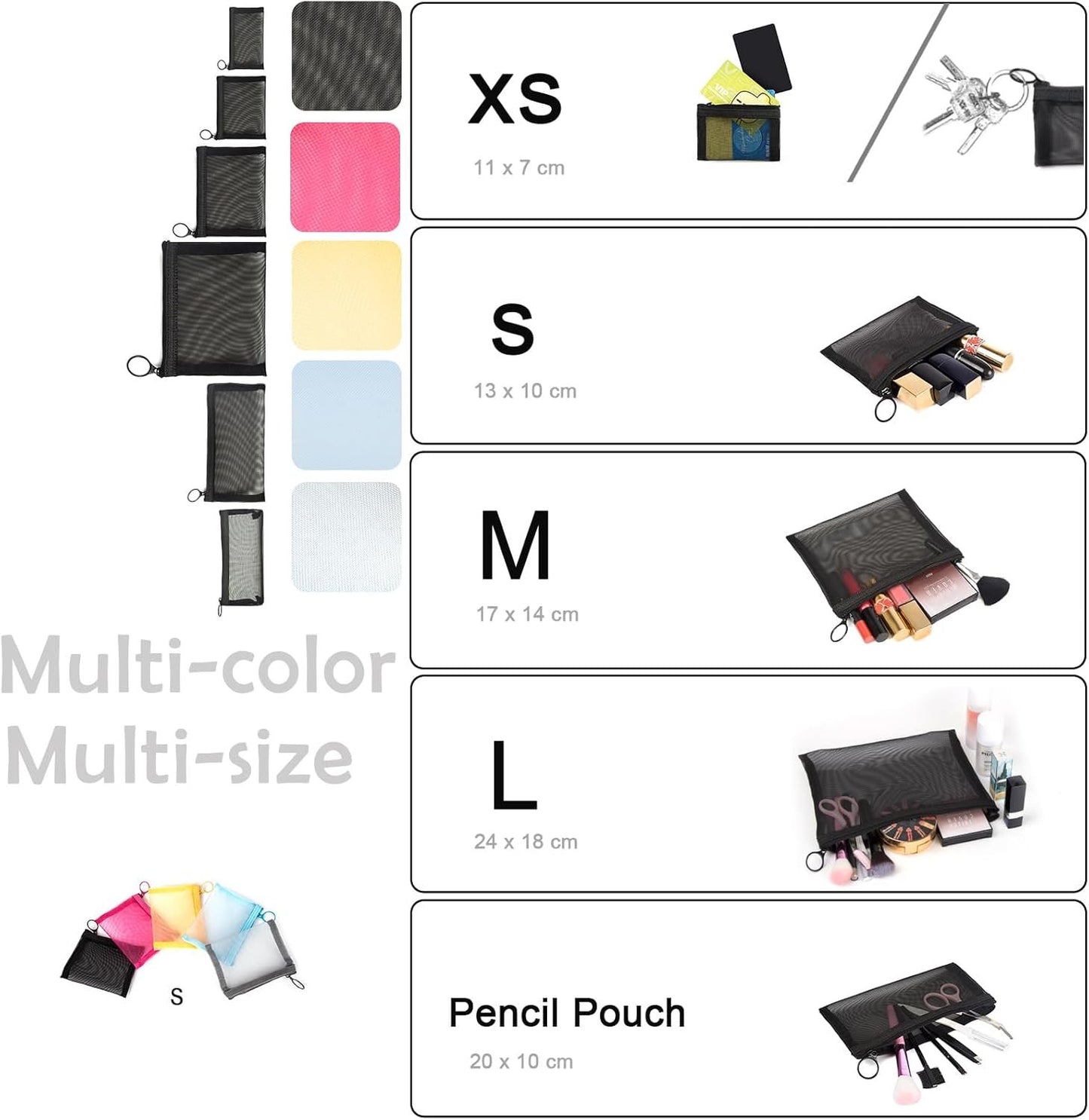 patu Zipper Mesh Bags, Beauty Makeup Cosmetic Accessories Organizer, Travel Toiletry Kit Set Storage Pouch, 5 Assorted Colours, S (5 pcs), Modern