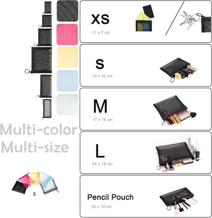 patu Zipper Mesh Bags, Beauty Makeup Cosmetic Accessories Organizer, Travel Toiletry Kit Set Storage Pouch, 5 Assorted Colours, S (5 pcs), Modern