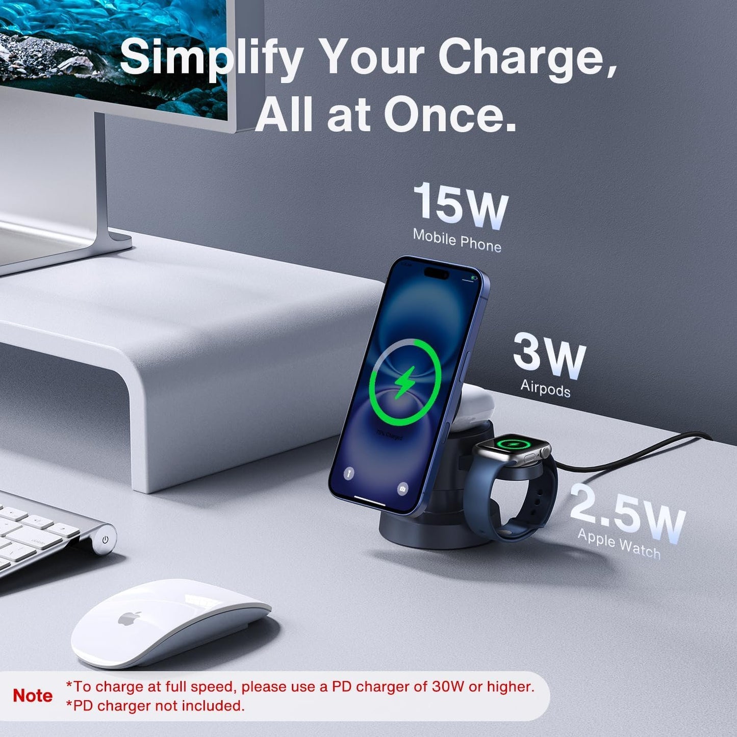 iVANKY for iPhone 16 Pro Max 4 in 1 Wireless Charging Station Cube with Night-Lamp for MagSafe Magnetic Charger, 22.5 W Travel Stand, 3 in 1 Fast Charge for Apple iWatch Ultra, Airpods