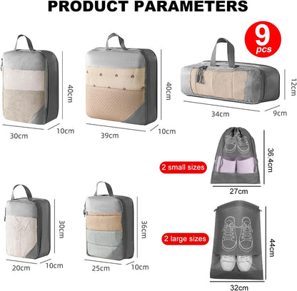GIOD Compression Packing Cubes Set, 9 Pcs Travel Packing Organisers, Ultra -light Extended Waterproof Storage Bag, Suitcase Storage Bag, Clothes and Shoes Travel Bags, Travel Accessories (Grey)