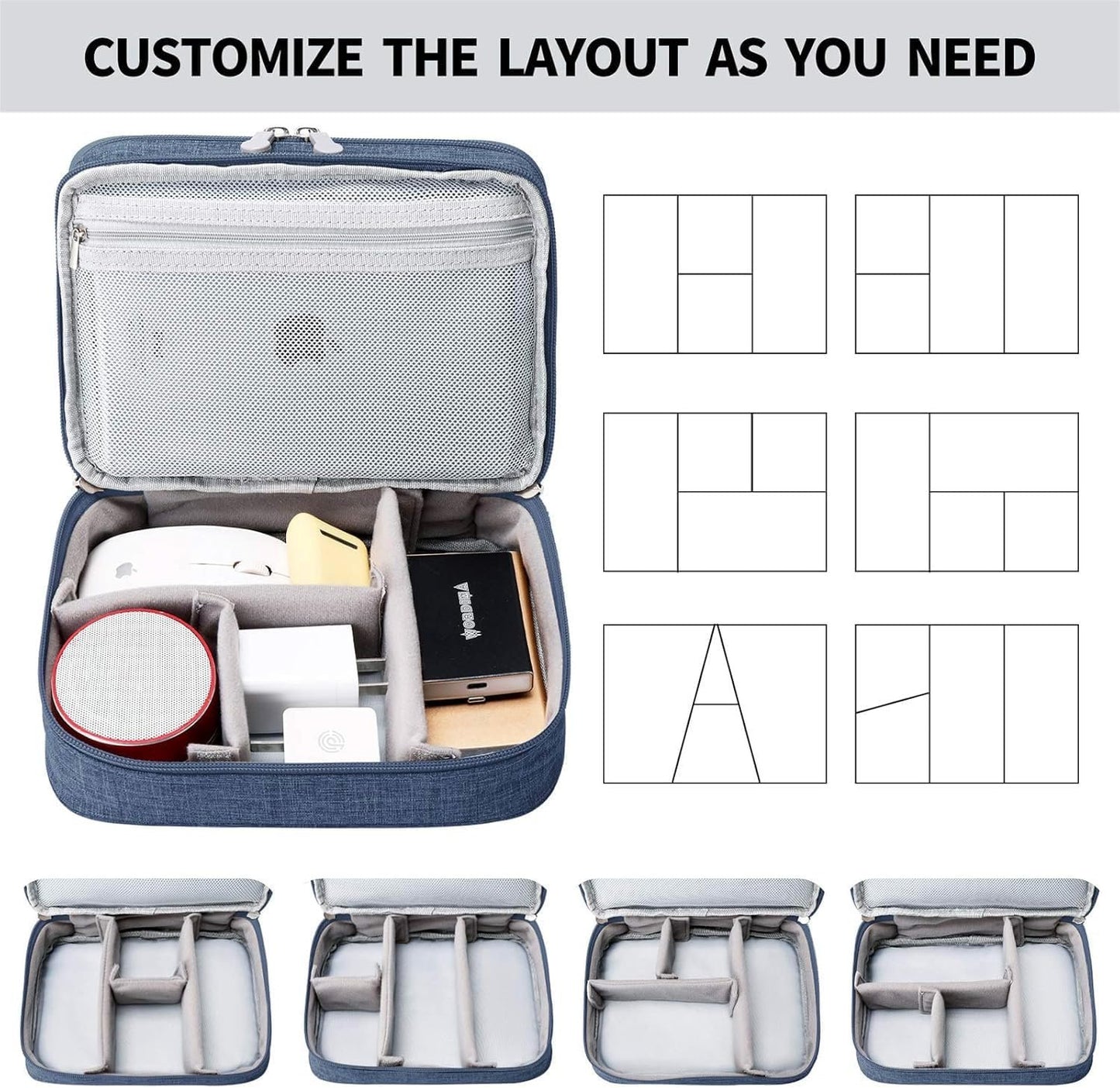 Travel Cable Organizer Bag, Electronic Accessories Case Portable Double Layer Cable Storage Bag for Cord,Phone,Charger, Flash Drive, Phone, SD Card,Personal Items (Dark Blue)