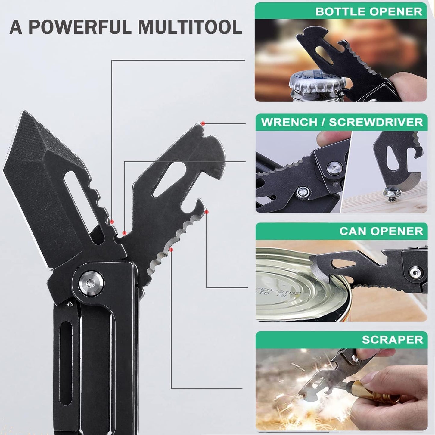 ITOKEY EDC Multitool Small Pocket Knives with Clip Box Cutter with Can/Bottle Opener, Screwdriver, Wrench and Pry Tool, Work Kinfe Gifts for Men Women Dad Everyday Carry
