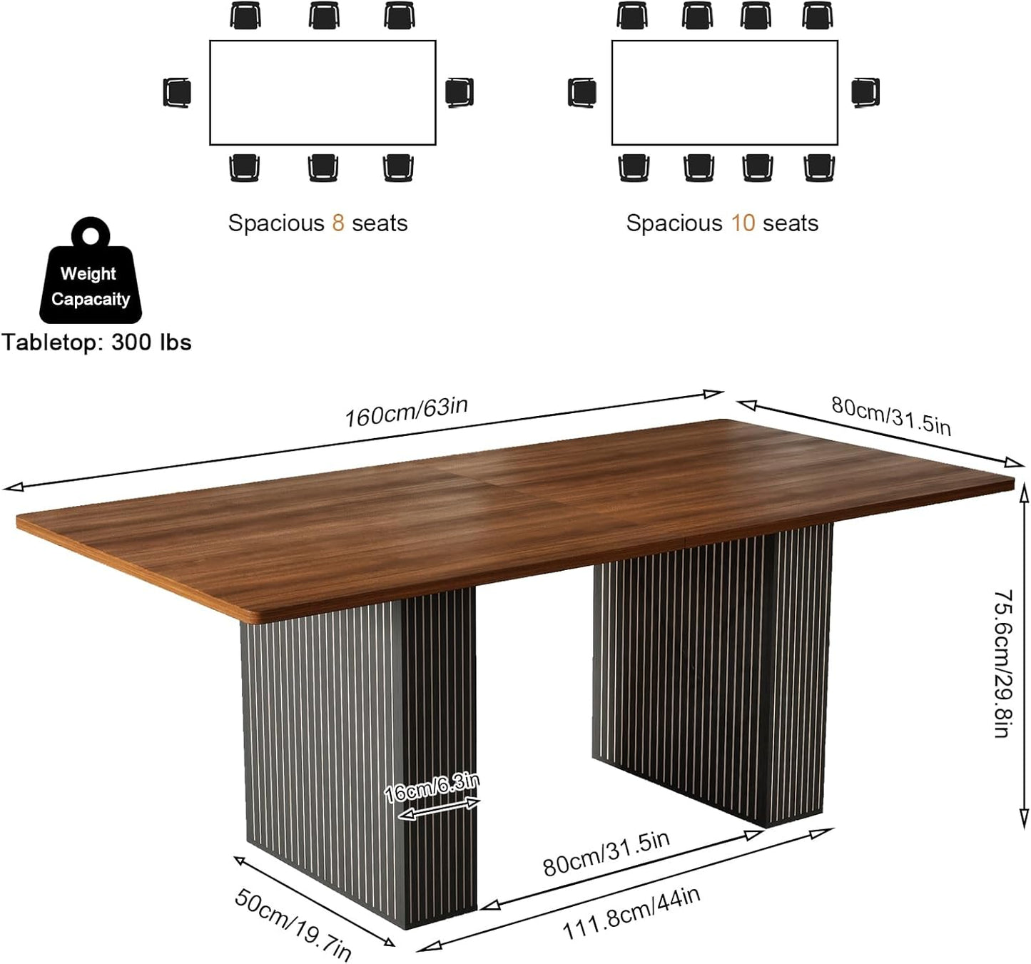 EUNEWR Dining Table, Dining Table, 120 x 80 cm, for 6-10 People, Retro Wood Dining Table for Dining Room, Kitchen, Living Room