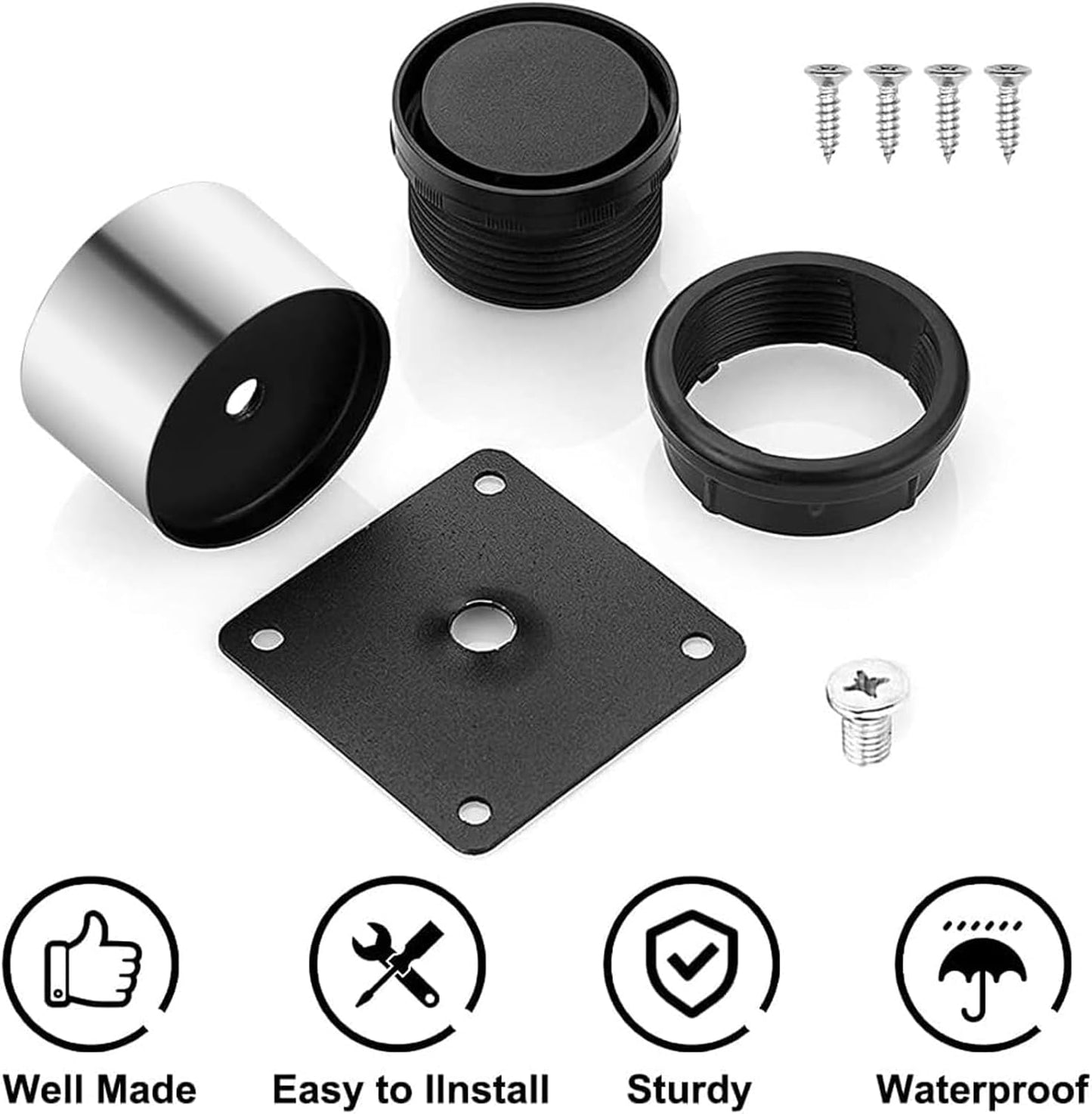 ASelected 8 Pieces Adjustable Furniture Feet 5 cm, Diameter 50 mm Pieces Adjustable Legs 0-15 mm Metal Base Feet Round Legs for Furniture, Paws Cabinet, Sofa, Table, Bed - Silver