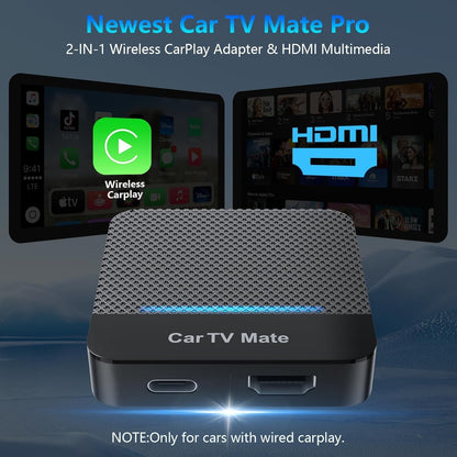 Car TV Mate, 2025 2 in 1 Car TV Mate Pro with Wireless CarPlay for OEM Wired CarPlay Cars, Fire TV Stick Converter with 5.8GHz WiFi for Game Machine/Set-top Boxes, Wireless CarPlay Adapter for iPhone