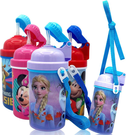 Disney Frozen Carrying Strap One Touch Water Bottles with Reusable Built in Straw - Safe Approved BPA free, Easy to Clean, Perfect Gifts for Kids Girls Boys, Goodies Home by Zak design