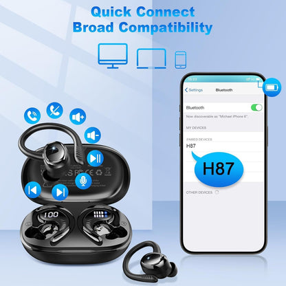 Wireless Earbuds, 2025 Bluetooth V5.4 Headphones Sport, Bluetooth Earbuds with 4 ENC Noise Cancelling Mics, 50H HD Stereo Bass Wireless Headphones, IP7, LED Display, USB-C Ear Bud for Workout/Running