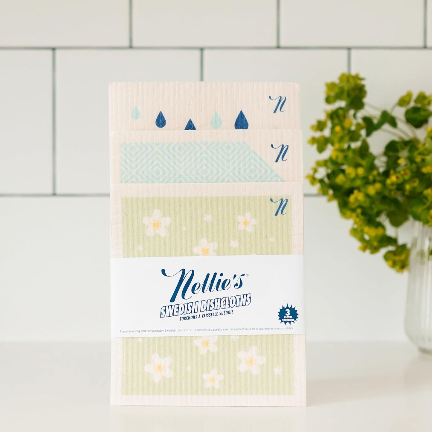 Nellie's Swedish Dishcloths Spring Edition (3 Pack) - Eco-Conscious Paper Towel Alternative for Dishes - Absorb 15x Their Weight, Replace 15+ Rolls of Paper Towel - Ultra Absorbent and Odor-Free