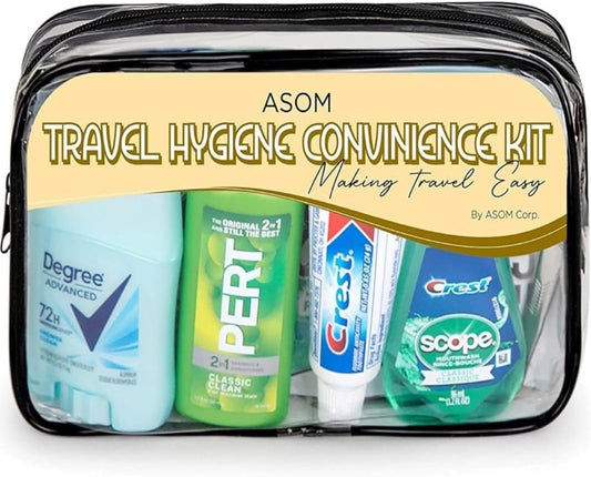 Asom Hygiene Travel Convenience Kit, Premium Unisex Toiletry Accessory Personal Care Set, Tsa Approved Carry-on Traveling Size Toiletries Essentials Bag Case, 25 Piece.