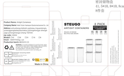 stusgo 8 Pack Airtight Food Storage Containers Set - Cereal Storage Containers for Kitchen Storage & Organisation with Lids & BPA Free Pantry Organiser