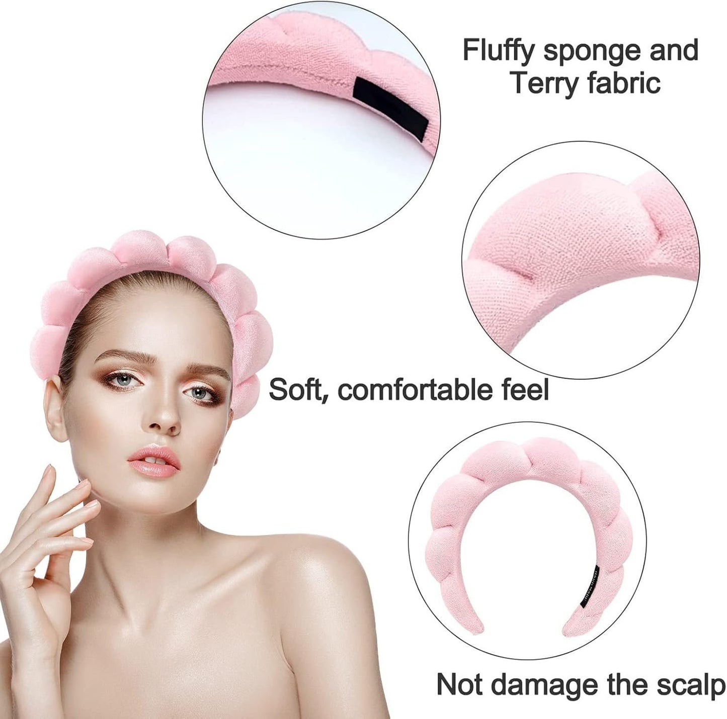 CAOARA Spa Headband for Women Sponge Spa Headband Terry Towel Cloth Fabric Makeup Fashion Facial Makeup Hair Wrap for Skincare Face Washing Makeup Removal Shower Facial Mask（Pink+Black）
