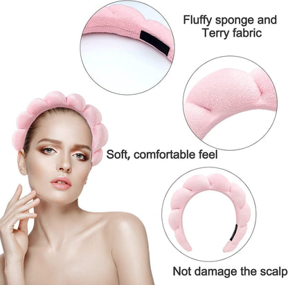 CAOARA Spa Headband for Women Sponge Spa Headband Terry Towel Cloth Fabric Makeup Fashion Facial Makeup Hair Wrap for Skincare Face Washing Makeup Removal Shower Facial Mask（Pink+Black）