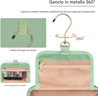 Travel Toiletry Bag with Hook, Hangable Foldable 3-Compartment Organizer, Portable Makeup Pouch with Handle, Spacious Travel Bag for Toiletries and, 1 Piece, Single Attribute, Please refer to