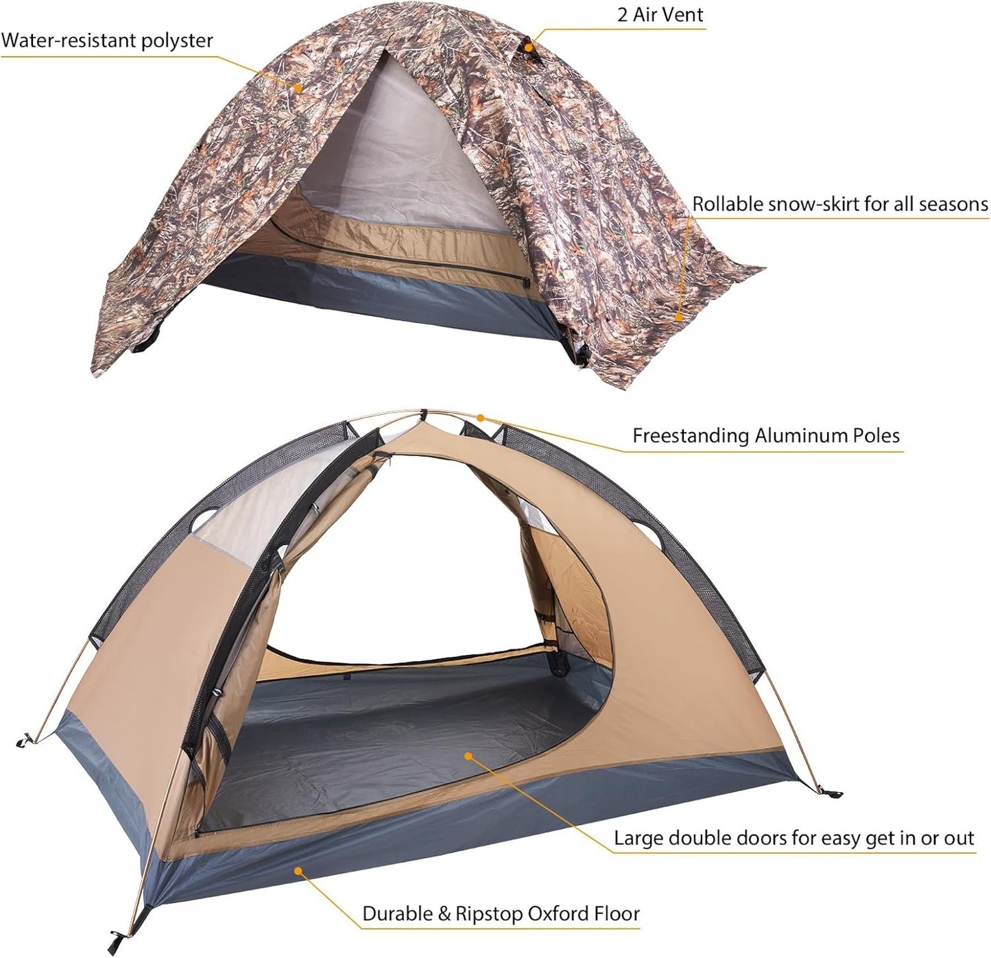 GEERTOP 2 Person 4 Season Backpacking Tent Waterproof Ultralight Camping Tent for 2 Man Double Layer All Weather Easy Setup Tents for Outdoor Survival, Hiking, Backpack Travel, Mountaineering