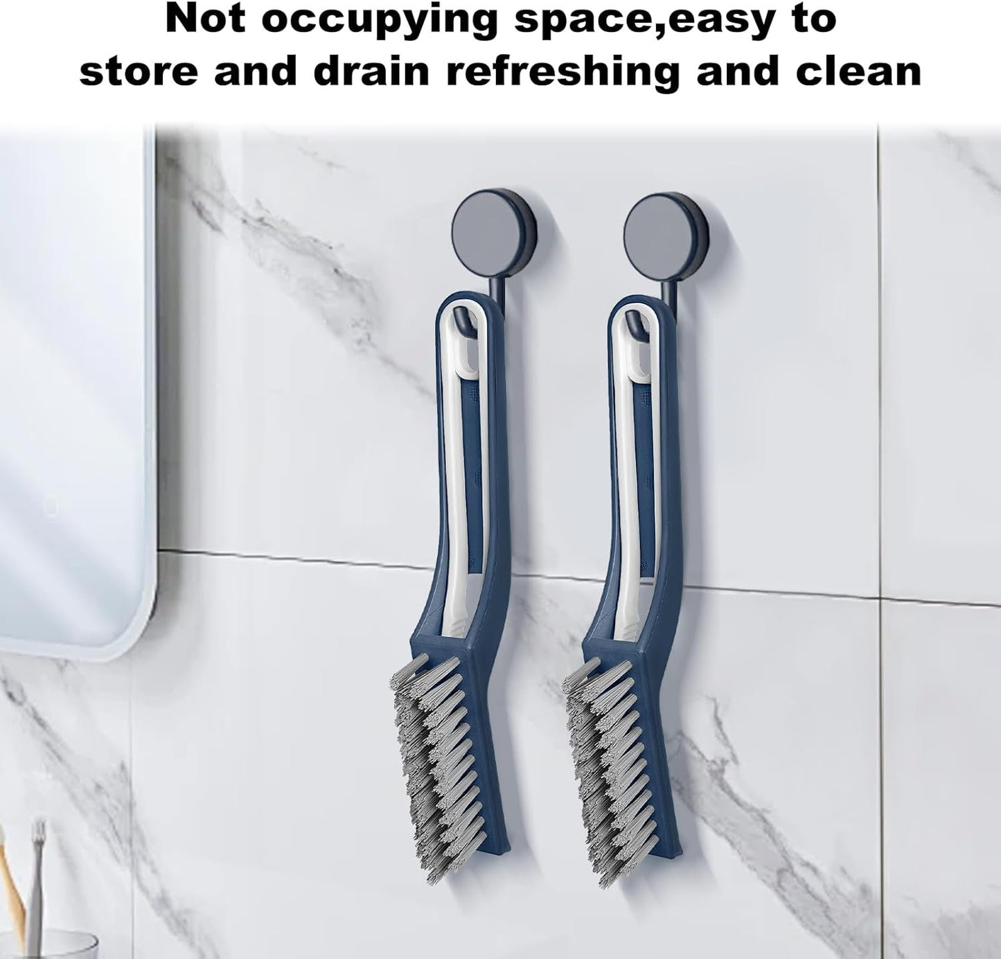 QAGOBDI Cleaning Brush for Household, Bathroom Hard Bristle Crevice Cleaning Brush Tools, 2 PCS Bathroom Gap Brush with Long Gandle Embedded Stolen Goods Clip