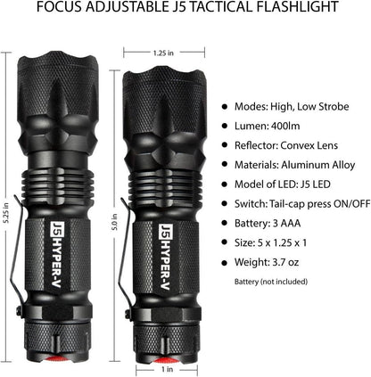 J5 Tactical - Hyper V Ultra Bright Tactical Flashlight Bright - Black