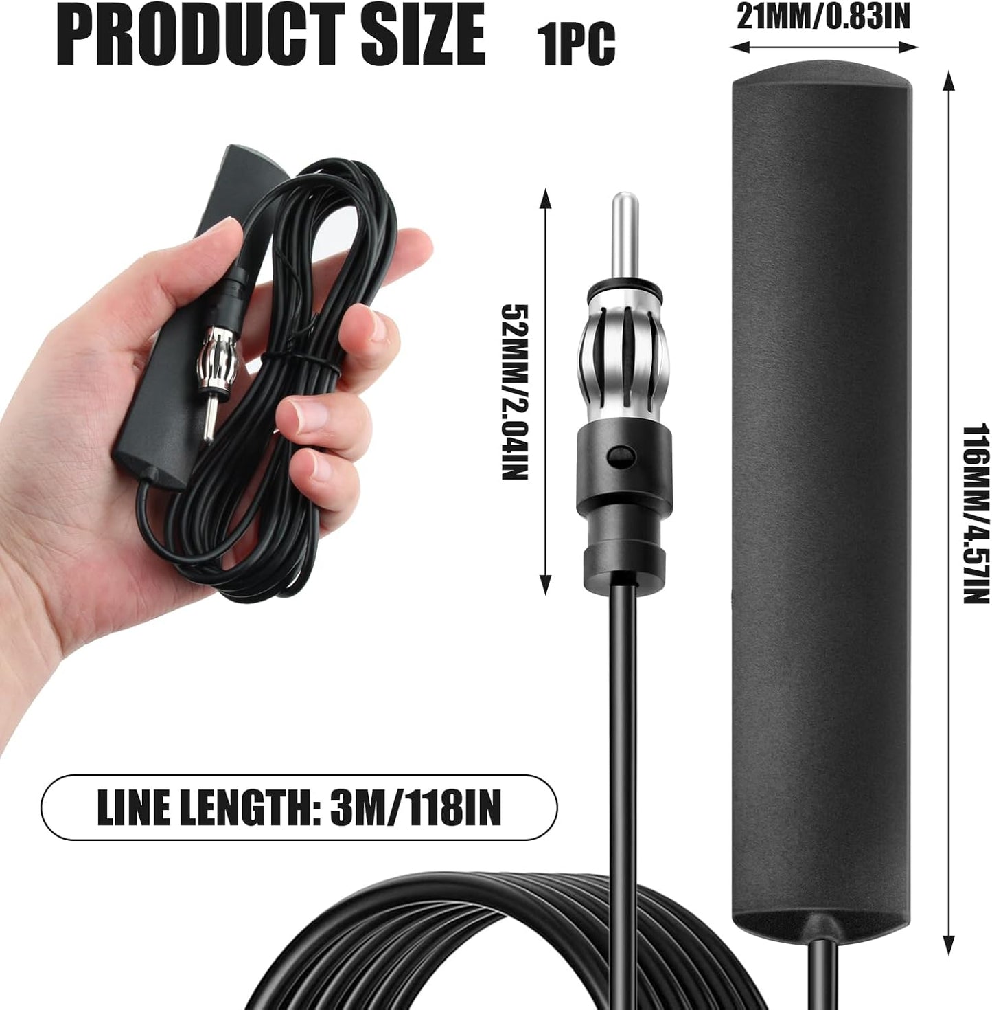 Ant-309 Universal Amplified Electronic Internal Car Radio Antenna Adapter with Adhesive Mount for Car Radio FM AM, AM 520KHz-1710KHz – Compatible with Various Brands