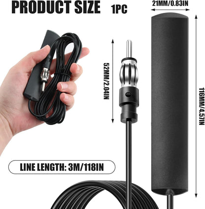 Ant-309 Universal Amplified Electronic Internal Car Radio Antenna Adapter with Adhesive Mount for Car Radio FM AM, AM 520KHz-1710KHz – Compatible with Various Brands