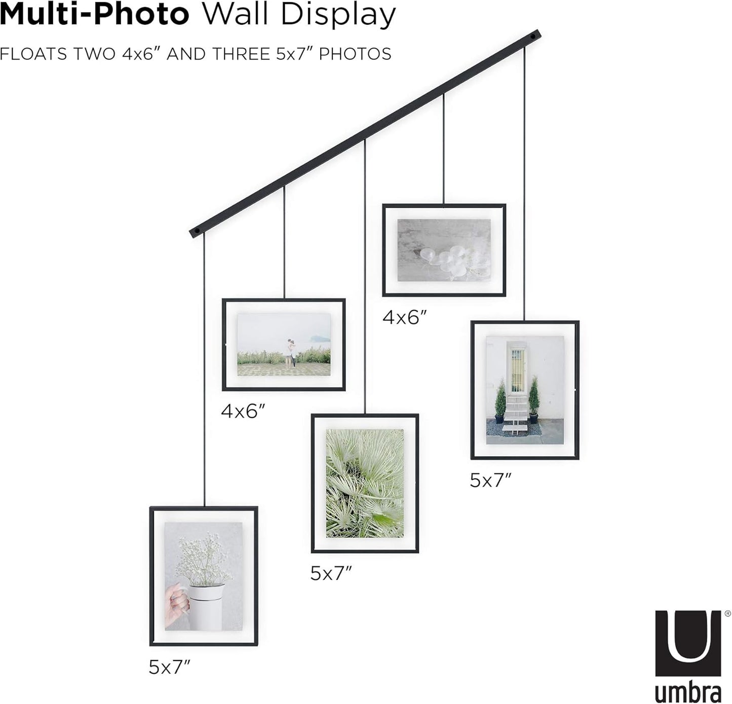 Umbra Exhibit Picture Frame Gallery Set (Holds Two 4 x 6 inch and Three 5x7 inch Images), 11x14 (Floats 8-1/2x11), Black
