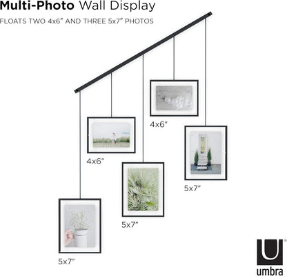 Umbra Exhibit Picture Frame Gallery Set (Holds Two 4 x 6 inch and Three 5x7 inch Images), 11x14 (Floats 8-1/2x11), Black